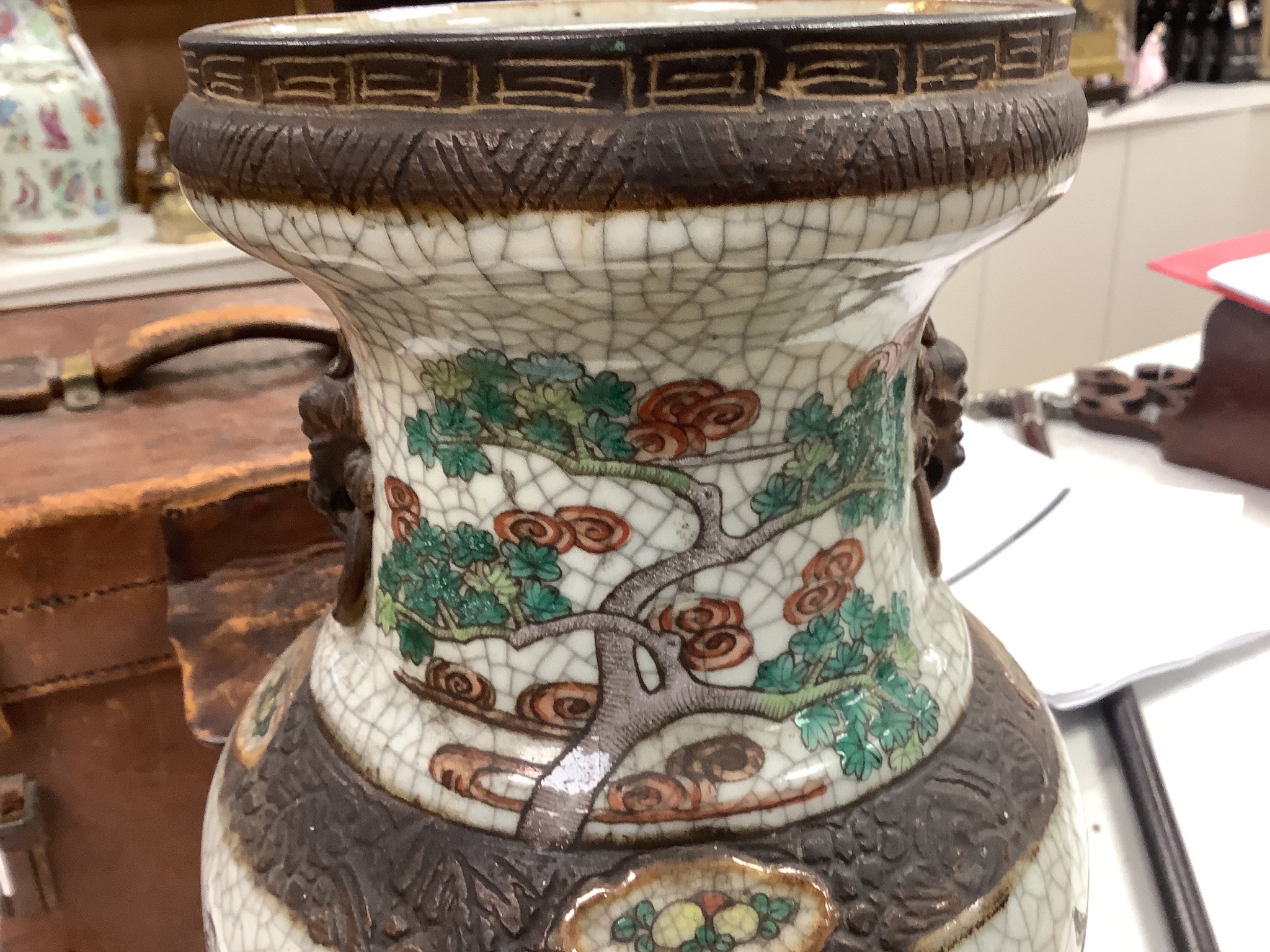 A Chinese famille verte crackleware vase, late 19th century, height 35.5cm